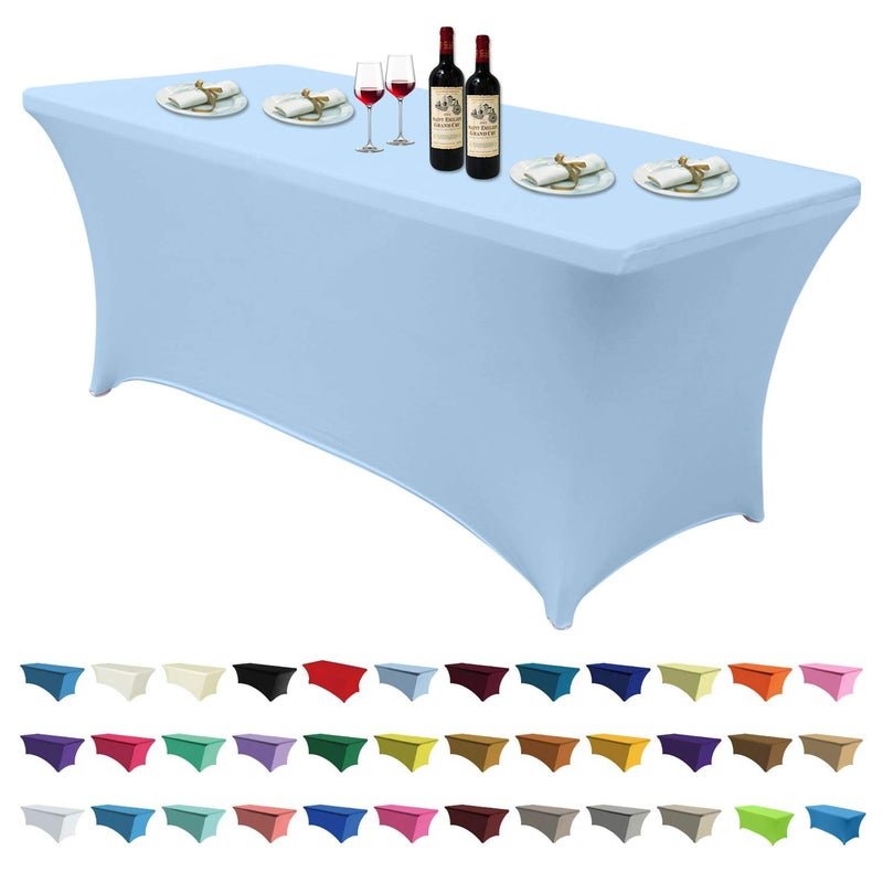 ABCCANOPY 6 FT Spandex Table Cover Stretch Fitted Wrinkle Resistant Tablecloth Reuse for Rectangular Folding Table Patry Event Wedding Banquet Protector Sky Blue - Image 1
